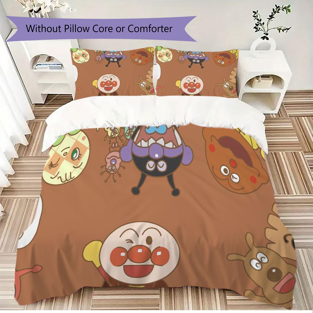 Anpanman Printed Cute Children's Duvet Cover Set, Three-Piece Set(1*Duvet Cover + 2*Pillowcase, Without Core),
