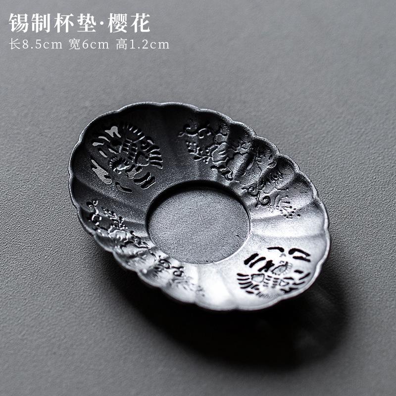 Japanese retro pure tin coaster Zen tea tray heat insulation pad old tin teacup mat cup tray tea ceremony tea set accessories
