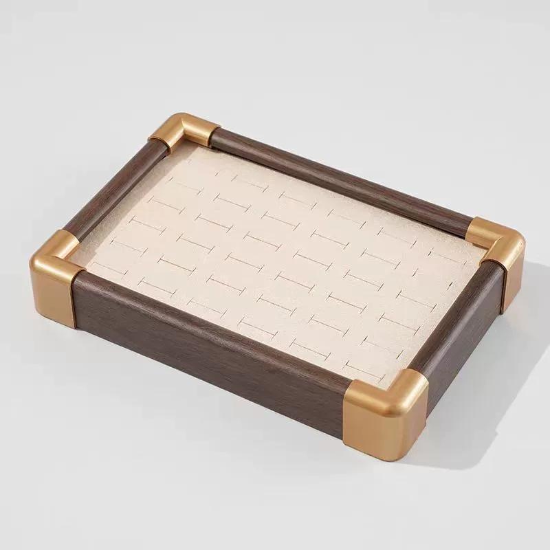 Fashion 36 Slots Ring Display Tray Wooden Velvet Stud Earrings Ring Bracelet Jewelry Storage Trays Counter Window Showcase Props