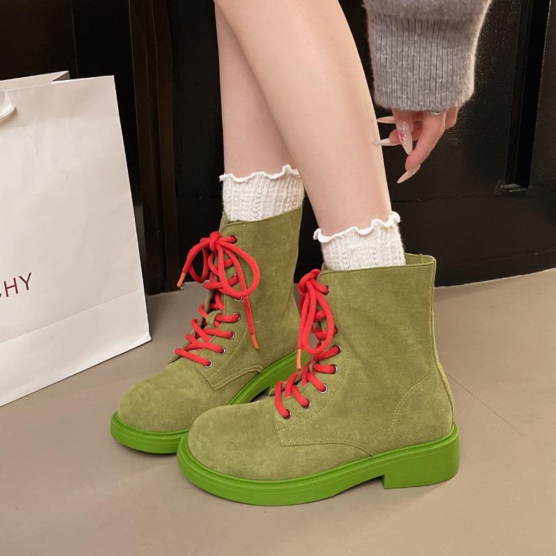 

Женские осенне-зимние ботинки Мартин на толстой подошве, новые рабочие ботинки для активного отдыха, альпинизма, мотоциклетные короткие ботинки, тренд 40 зелёный