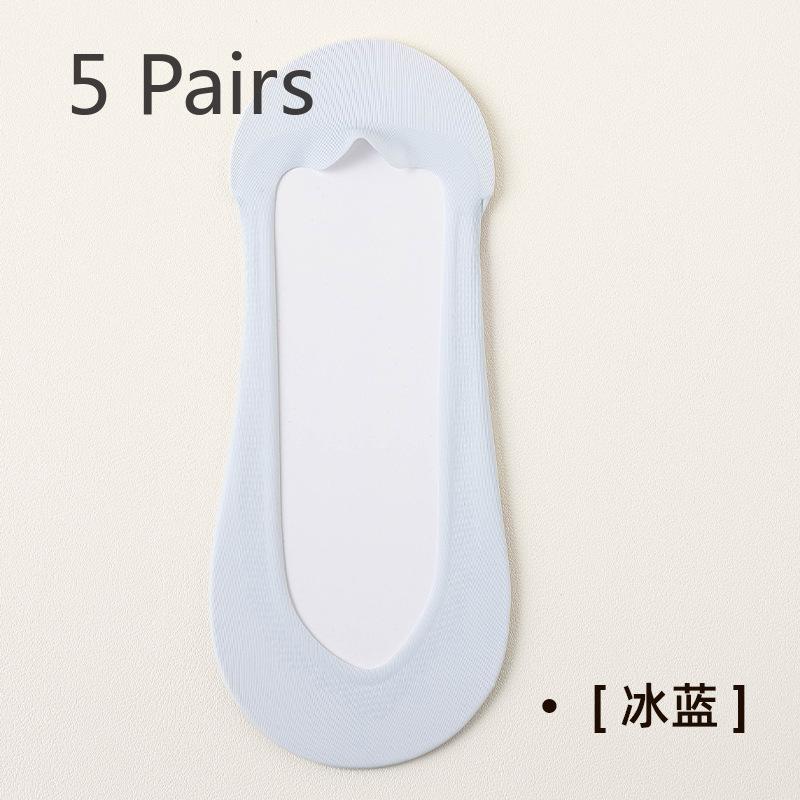 5 Pairs of Women's Summer Thin Ice Silk Cotton Breathable Heel Shallow Mouth Invisible Boat Socks