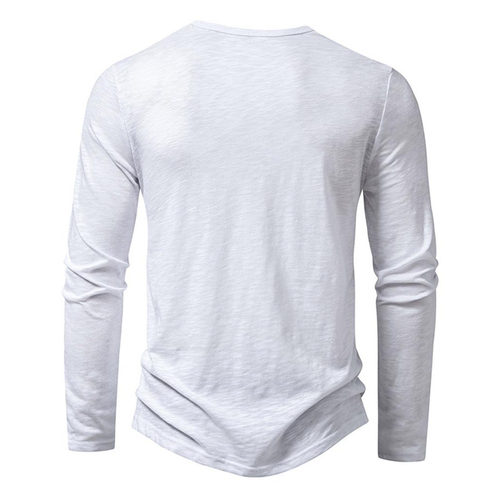 Men's Solid Color Long Sleeve Button Collar Long Sleeve T-Shirt Men's Casual Fashion Top