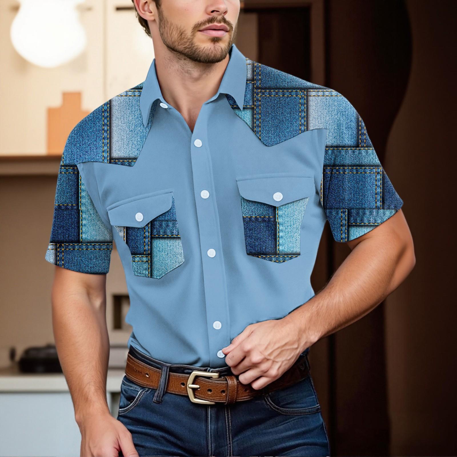 

Men S Fashionable Lapel And Shoulder Length Short Sleeved Casual Top XL синій