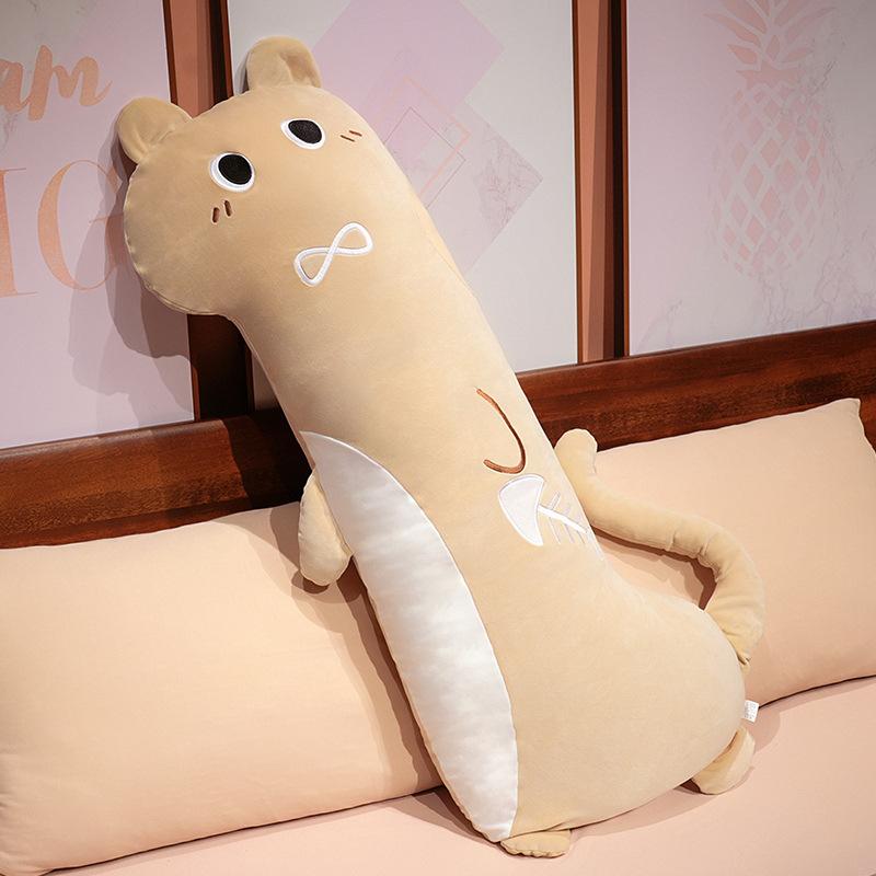 Black cat long throw pillow plush toy doll cat doll girl sleeping soothing doll