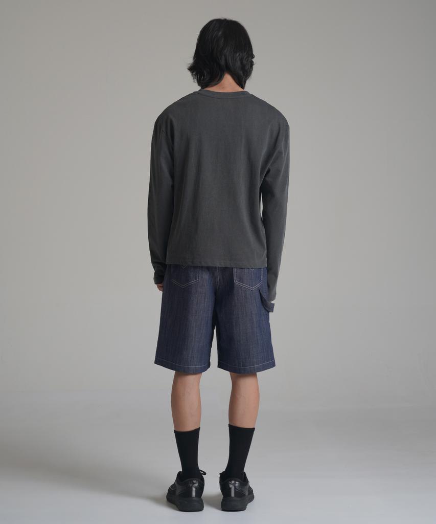 Noming Denim One-Pleat Strap Wide Bermuda Shorts - Blue