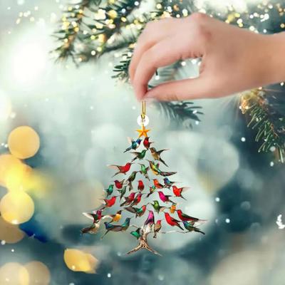 Yousheng Glitzernder Kolibri Weihnachtsschmuck Doppelseitiges Buntes Design Stapel Kolibri Schmuck Wintervogel Weihnachtsdeko