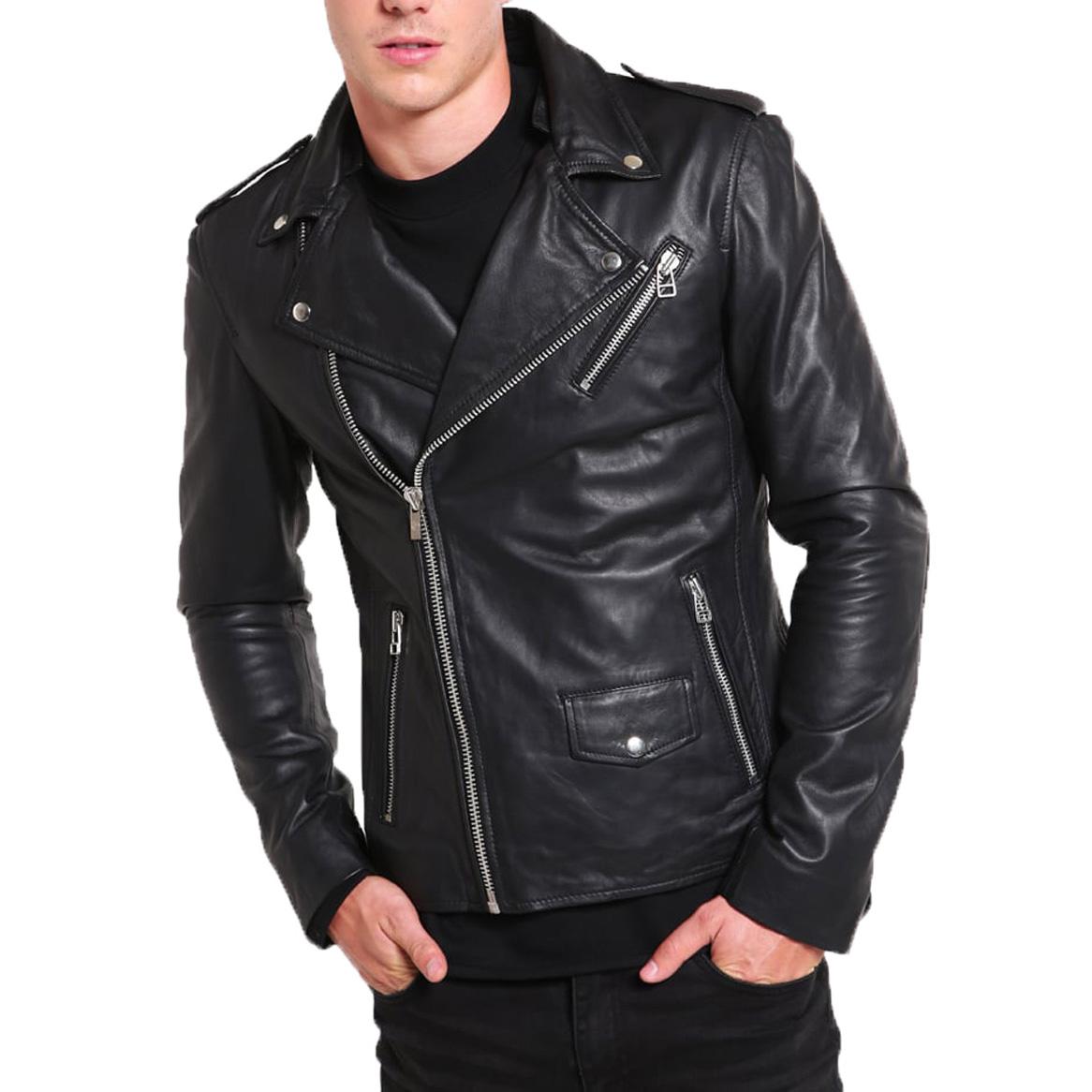 

SkinOutfit Men s Genuine Lambskin Black Leather Jacket Stylish Motorcycle Bomber Biker Outerwear MJ 125 M чорний