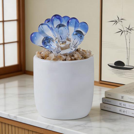 Cute Mini Faux Crystal Flower Figurine Collectible Hand Blown Glass Flower Ornament In Pot Gifts for Mother's Day Birthday Christmas