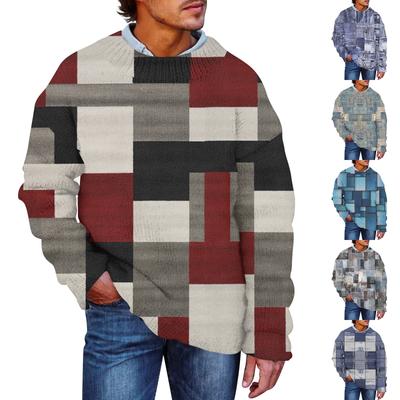 Men'S Printed Synthetic Sweater Round Neck Sportswear Loose Long Sleeved Top