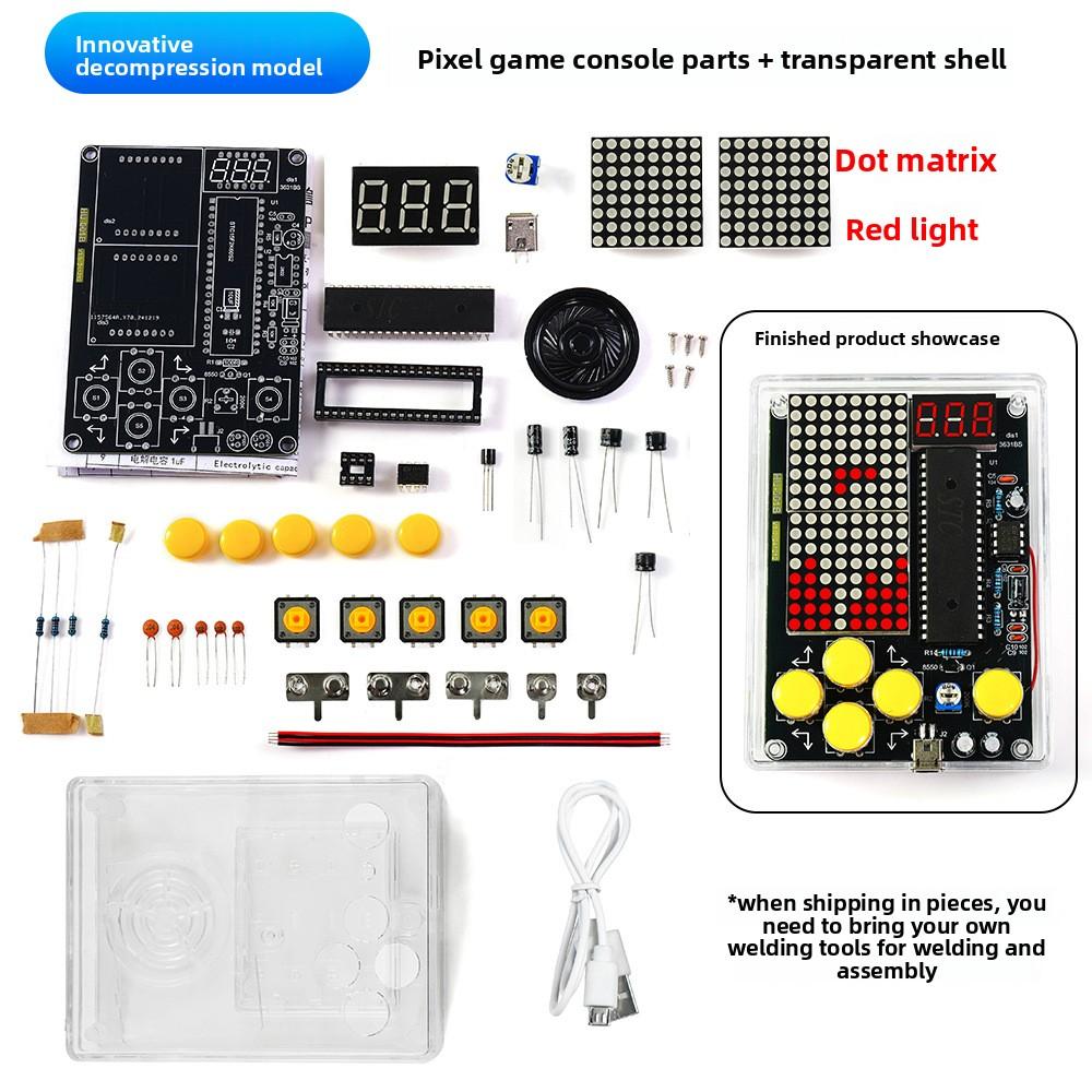 DIY Pixel Game Console Kit - Handheld Electronic Wooden Fish Game, 51 MCU Soldering Practice Components