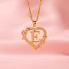 Gold Heart Initial Letter A Flower Crystal Pendant Necklace For Women