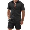 Heren Textuur Korte Mouw Shirt en Korte Broek Casual Tweedelig Pak