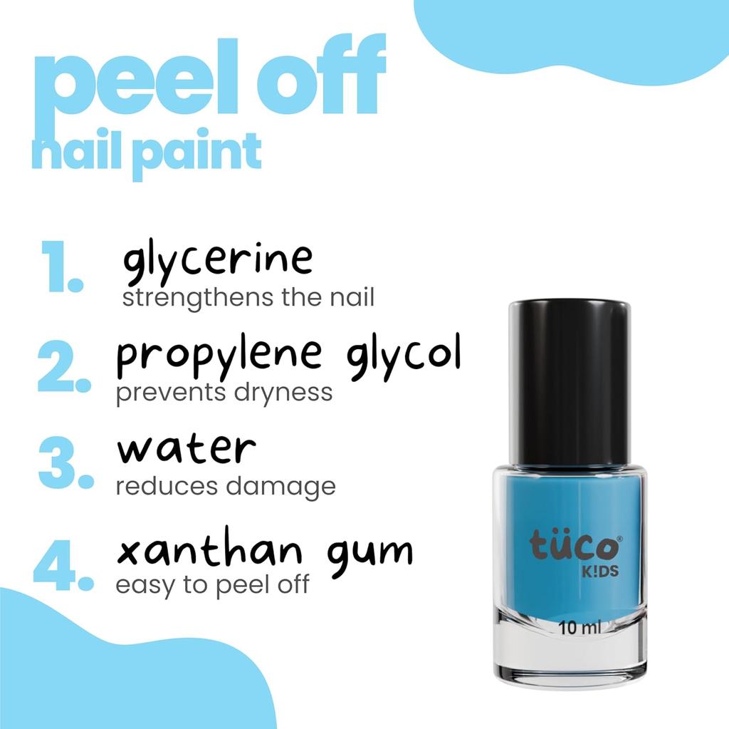 Tuco® Kids Esmalte Seguro à Base de Água para meninas | Fácil de Remover | Brinque com Segurança com Unhas Livres de Químicos para Filhas | Pacote de 1x10ml | Azul