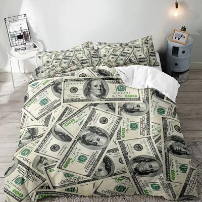Husă de pilota cu bani de lux, set de lenjerie de pat neagră, husă de pilota cu dolar Bill, decor dormitor pentru bărbați, 2 fețe de pernă 3 piese