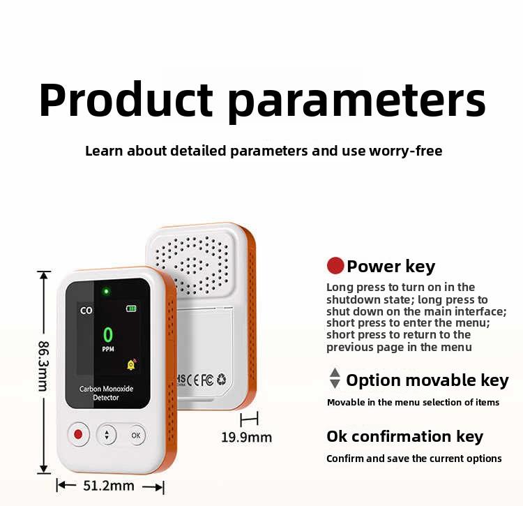 Portable CO Detector GZ-CO10 Carbon Monoxide Alarm USB Rechargeable Sensor for Home Car Camping Safety