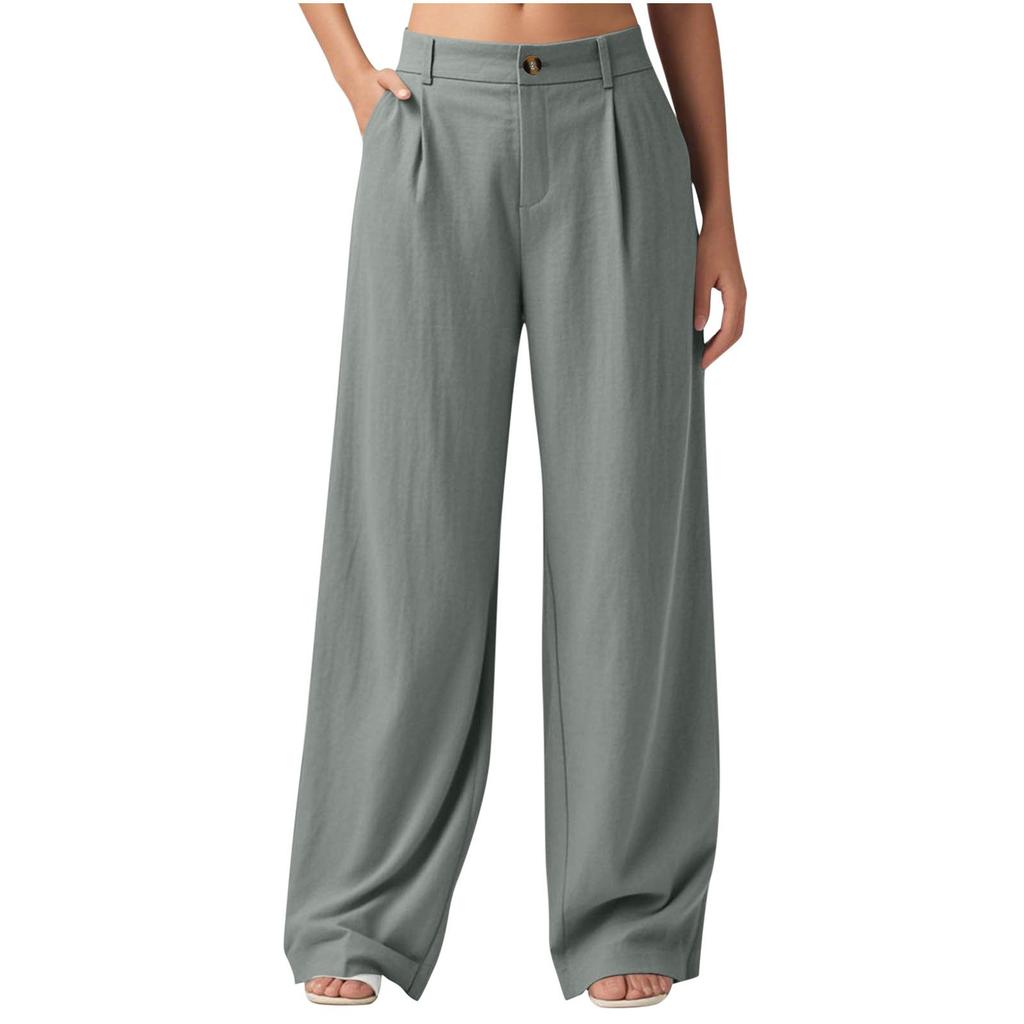 Women's Fashion Solid Color Casual Trousers Wide Leg Pants Loose Cotton And Linen Trousers