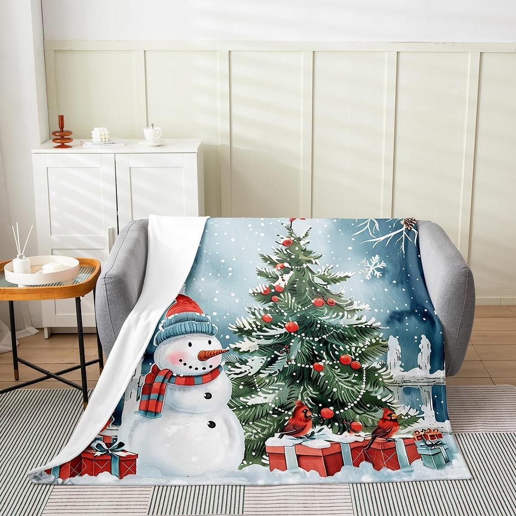 Gingerbread Xmas Flannel Blanket Blue Christmas Tree Candy Throw Blanket Western New Year Theme Cozy Throws for Bed Couch Sofa