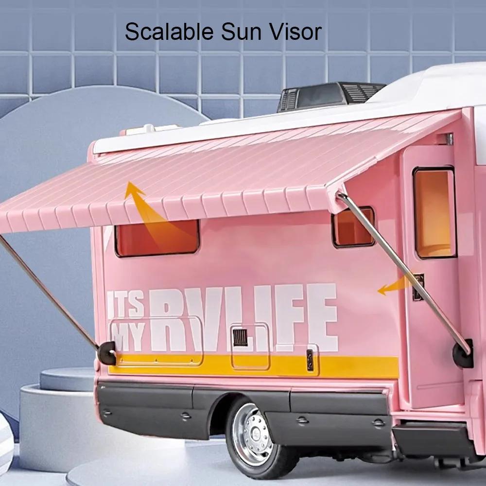 1:32 Scale Camping Rv Model Car Toys Metal Diecast F150 Pickup Trucks Sound Light Doors Opened Pull Back Ornament For Kids Gifts
