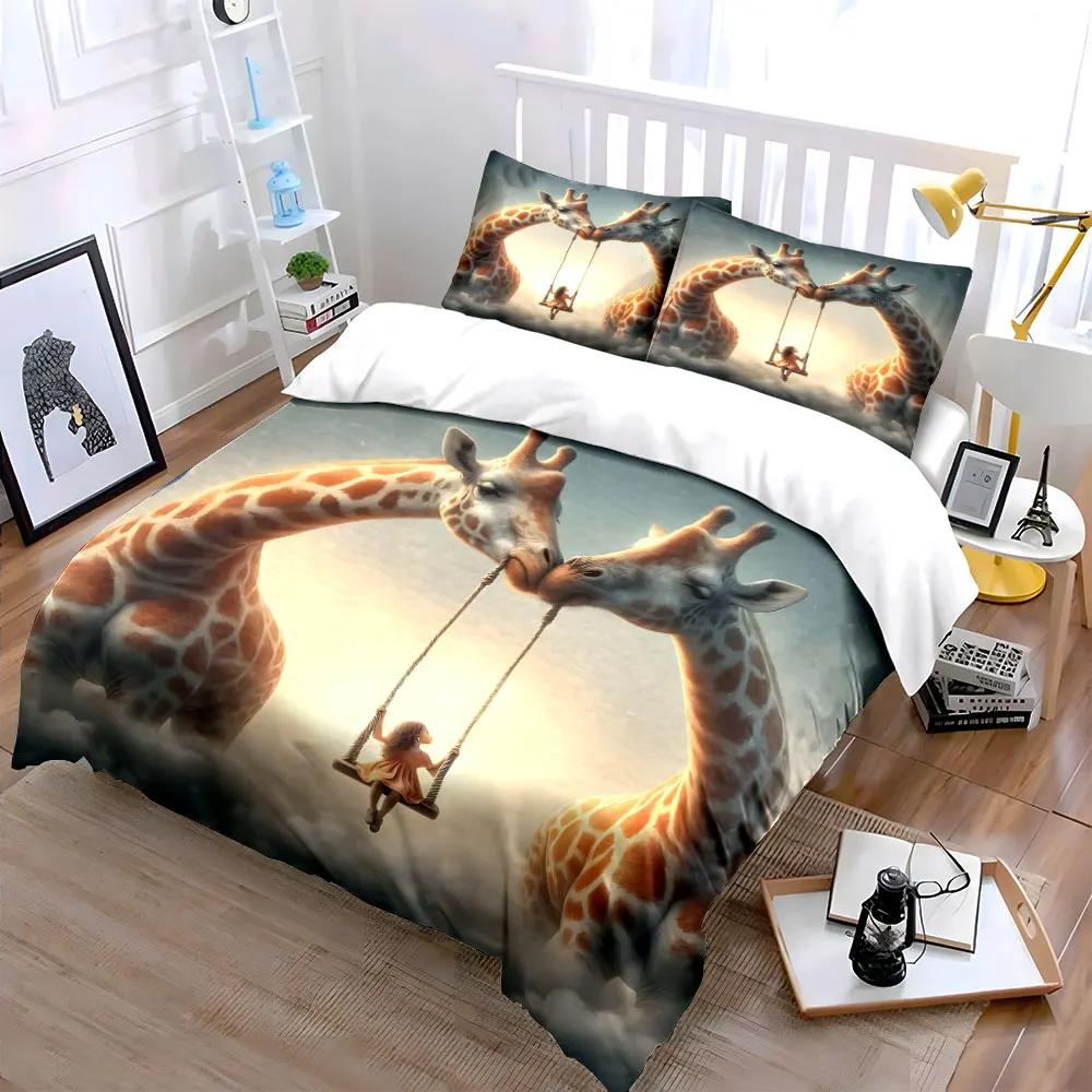 "Fantasy Giraffe Swing Decor Set" Soft Comfortable Duvet Cover Bedding Set Included 1*Duvet Cover & 2*Pillowcases gift
