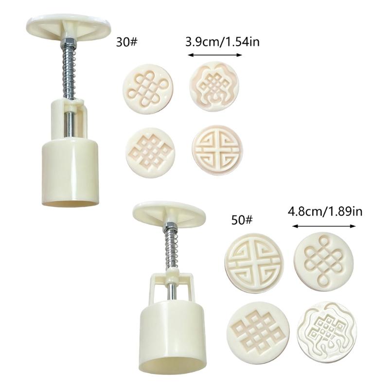 Chinese Knot Pattern Mooncakes Molds Set With 4 Interchangeable ABS Plastic Press Easy to Clean Baking Pastry Tool