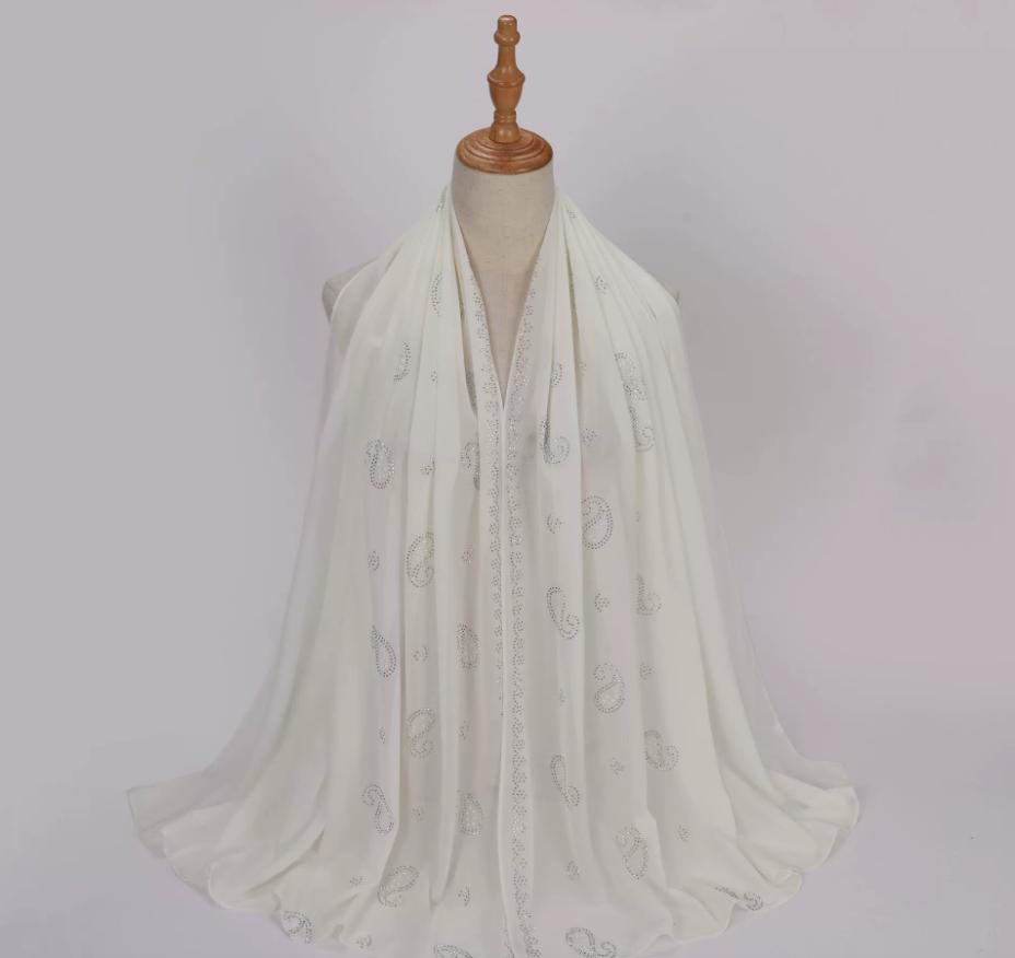 Fashion Muslim Chiffon Hijab With Rhinestones Diamonds Solid Headscarf Wraps Ramadan Islam Scarf For Women Turban Headband