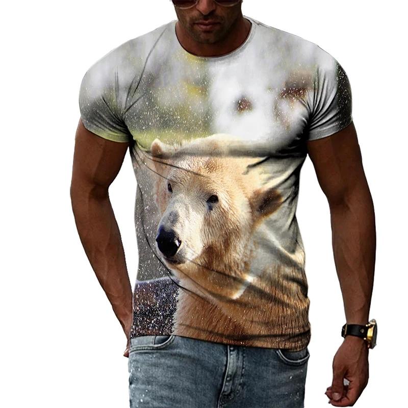 Letní móda Polar Bear Image Pánské ležérní tričko s 3D tiskem Hip-hop personalizované kulatý výstřih Top s krátkým rukávem
