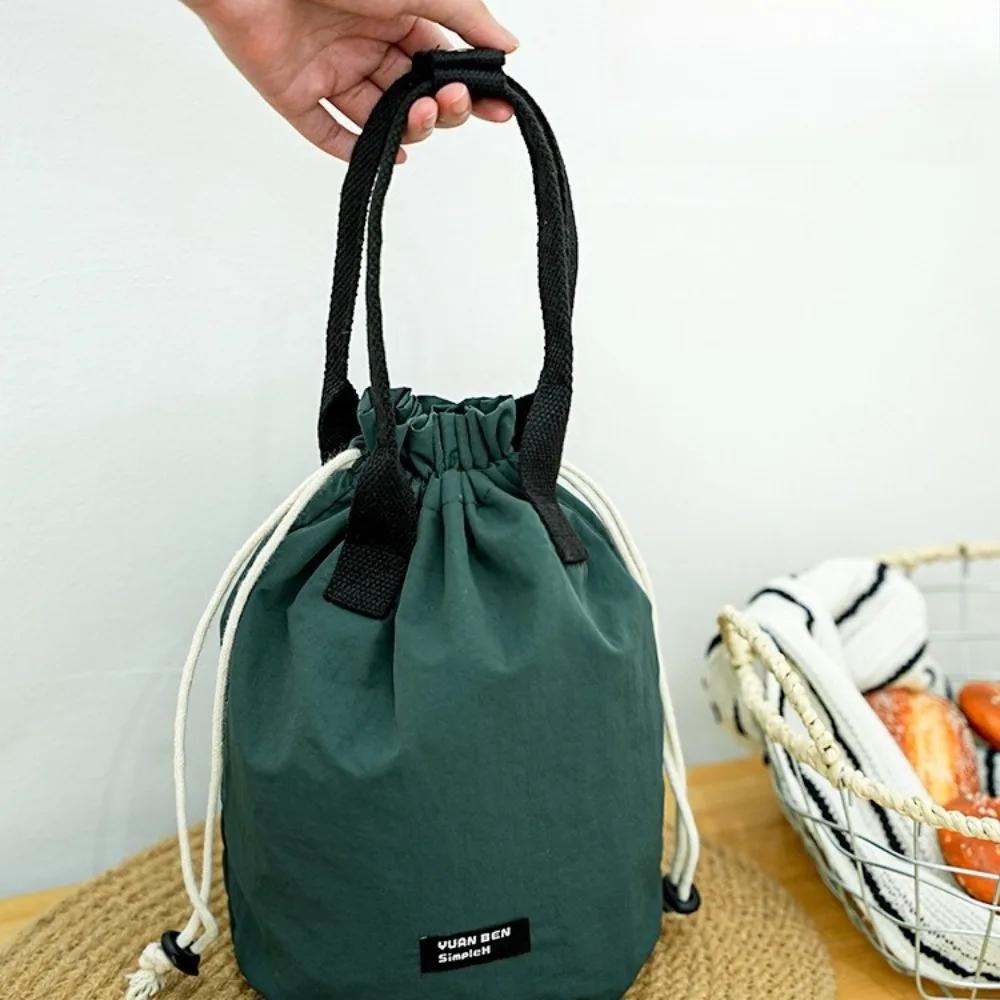Portable Round Tubular Lunch Box Bag Handheld Waterproof Thermal Bento Bag Meal Carrier Durable Handbag Outdoor Picnic Bag