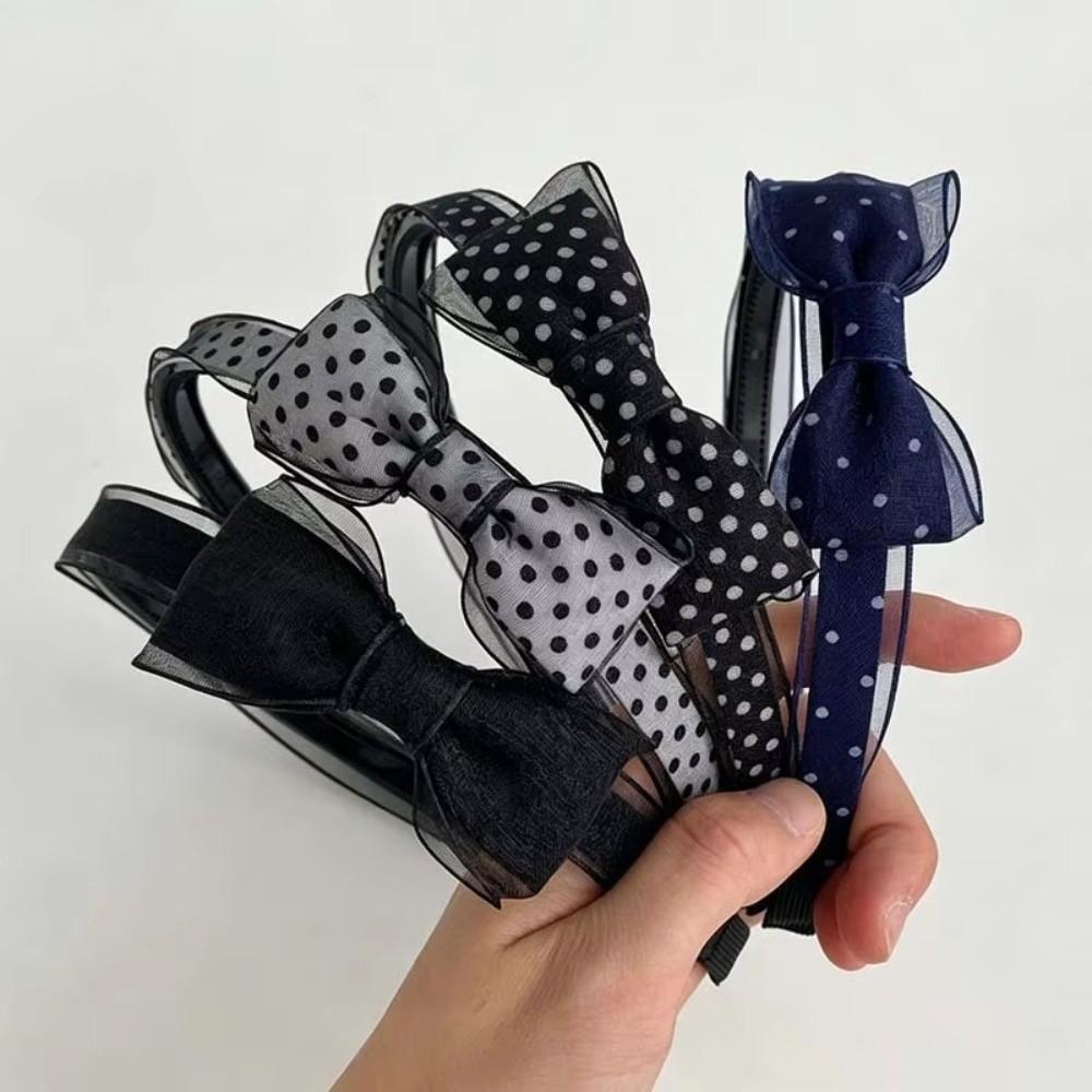 Polka Dot Hair Hoops Organza Fabric Hair Accessories Vintage Bow Headbands For Women