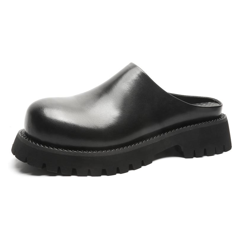 

Модные дышащие полутапочки мужские мокасины мужские кожаные тапочки на платформе новые модные ленивые туфли-лодочки мужские дышащие туфли без застежек Muller 44 чёрный