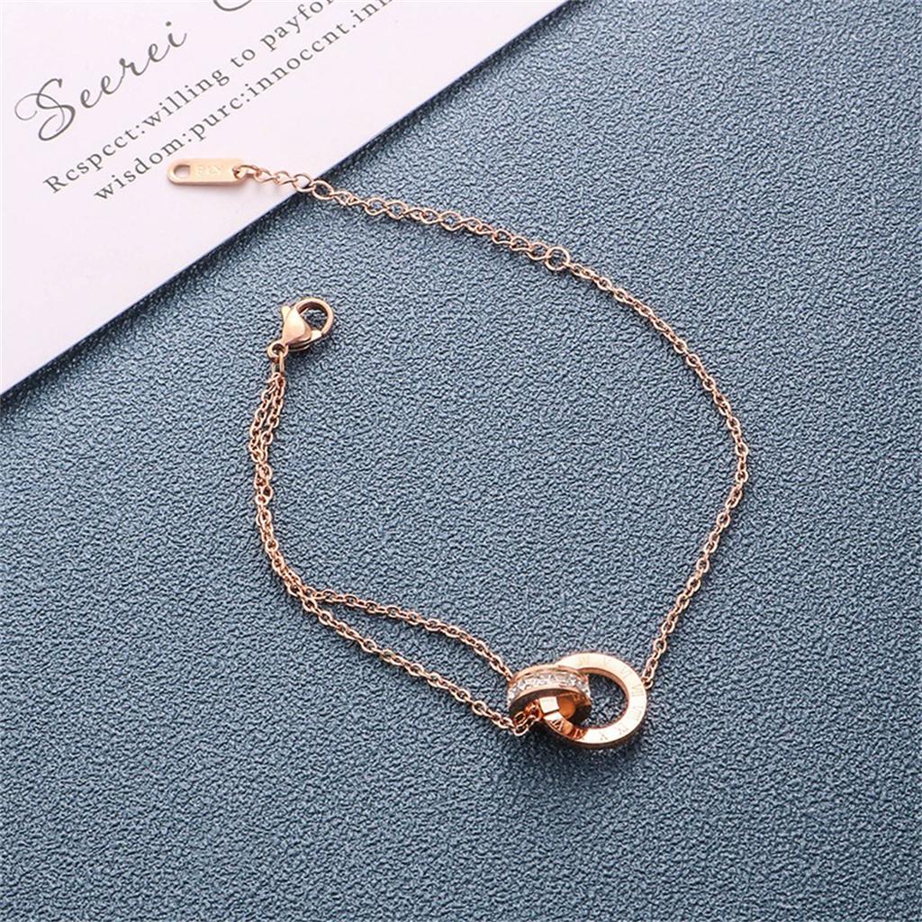 Classic Design Double Ring Splice Roman Font Women's Titanium Steel Bracelet Fashion Versatile Gold Charm Bracelet Jewelry