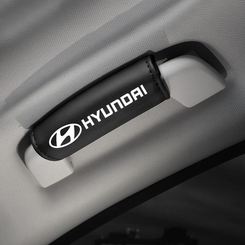 Car Leather Auto Emblem Roof Handle Protection Pull Gloves For Hyundai i30 ix35 ix25 i20 solaris accent tucson Accessories