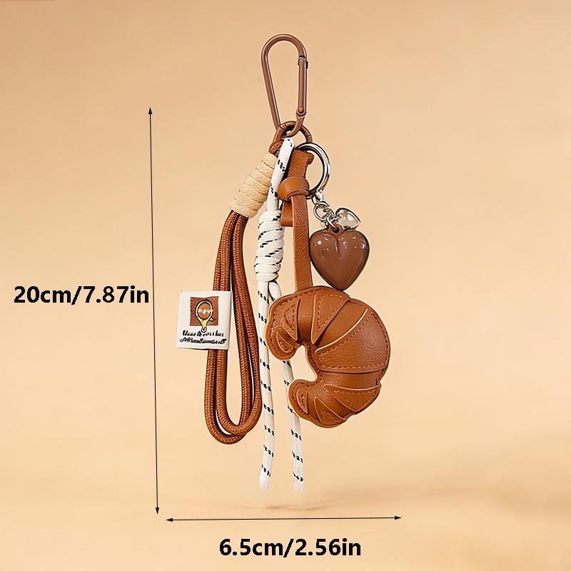 Yogodlns New Braided Rope Croissant Bag Pendant Bread Shape PU Leather Mobile Phone Lanyard Bag Decoration