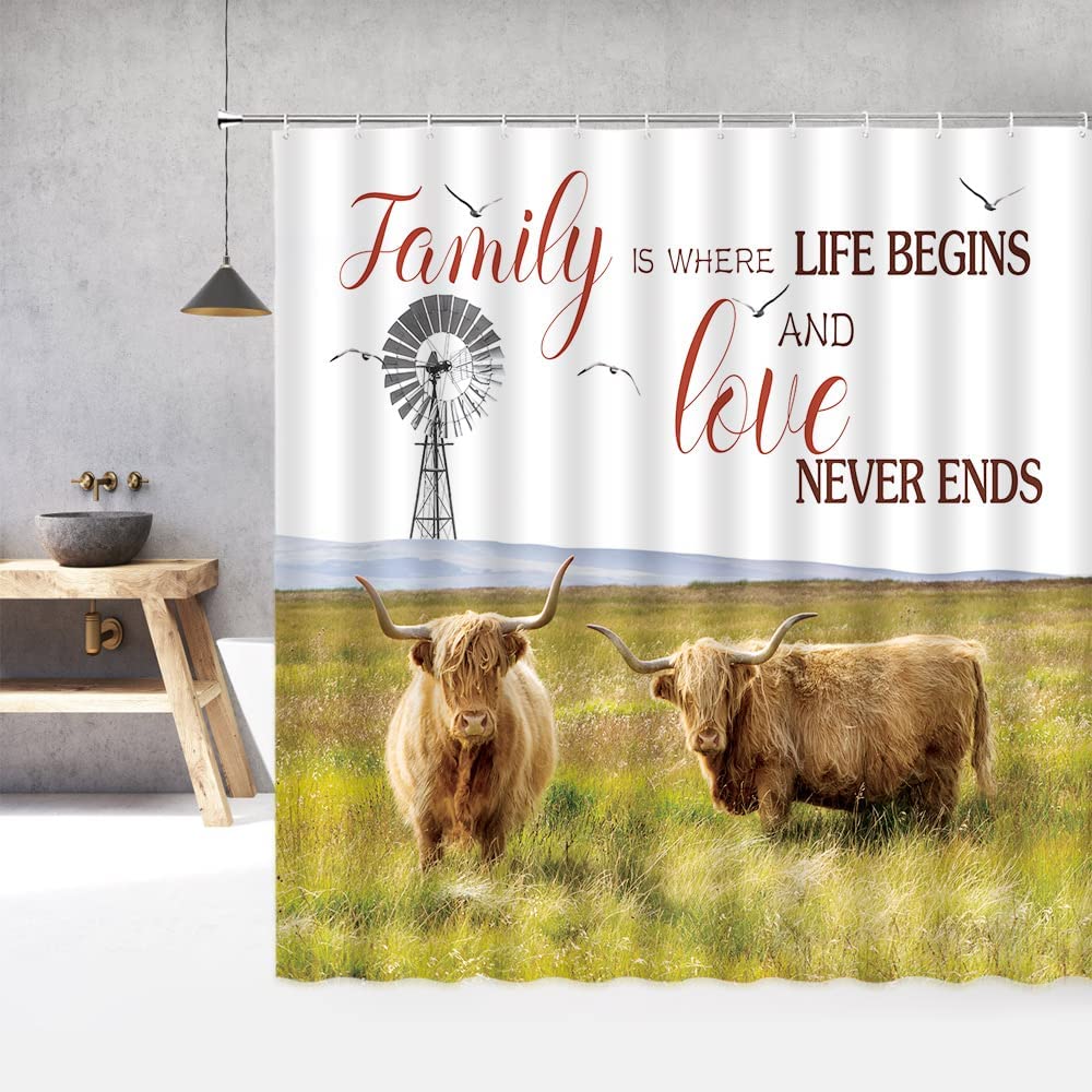 Cute Cow Bull Shower Curtain with Hooks Modern Fashion Funny Western Farm Animal Bathroom Curtain Polyester Bath Screen