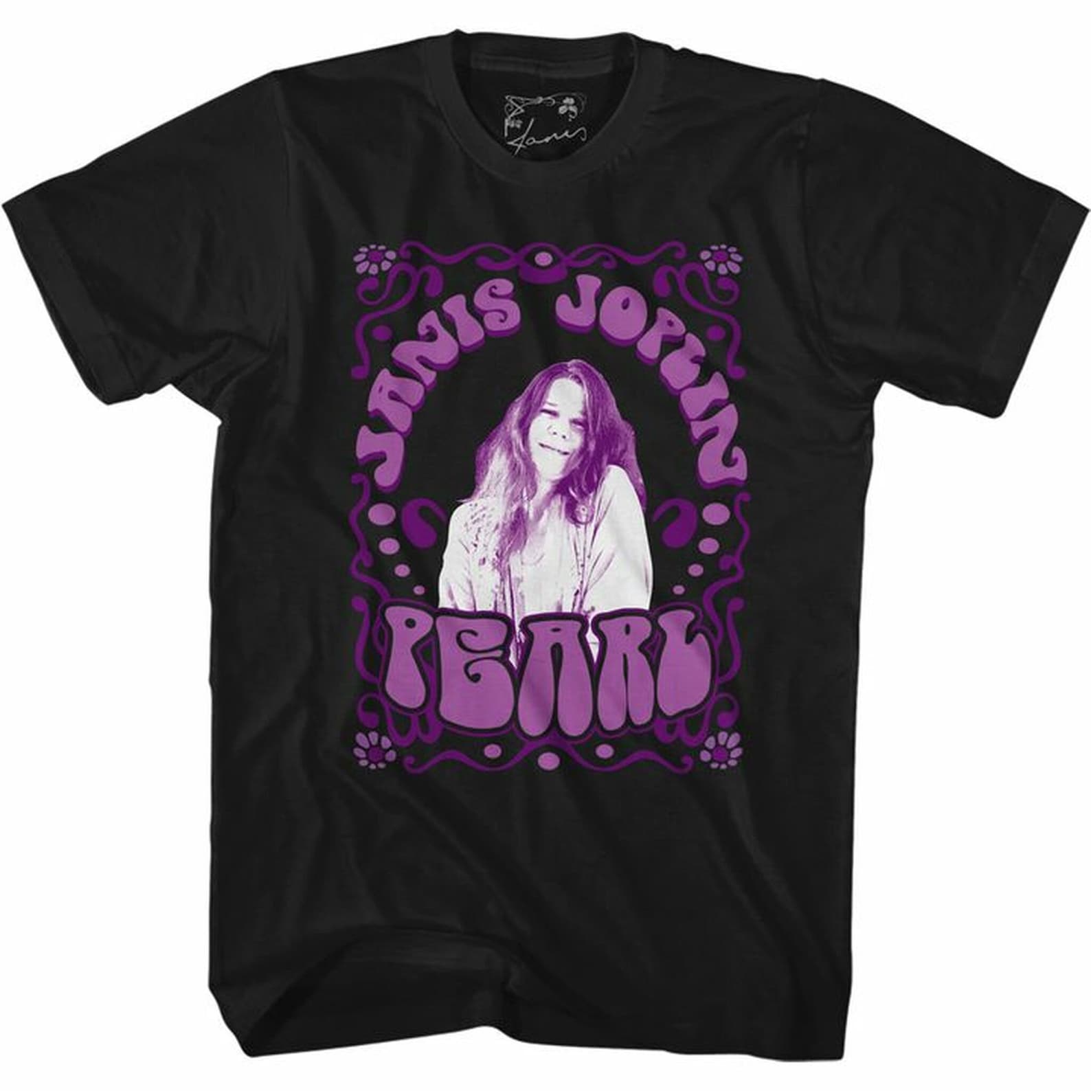 Janis Joplin Pearl Black Adult T-Shirt S