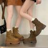 Beautiful big yellow boots two wear rad thin lace-up short boots retro locomotive boots thick-soled Martin boots women's new models no