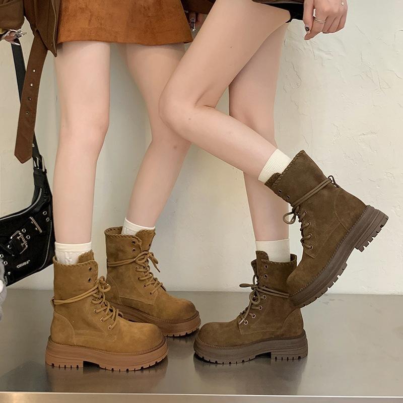 Beautiful big yellow boots two wear rad thin lace-up short boots retro locomotive boots thick-soled Martin boots women's new models no