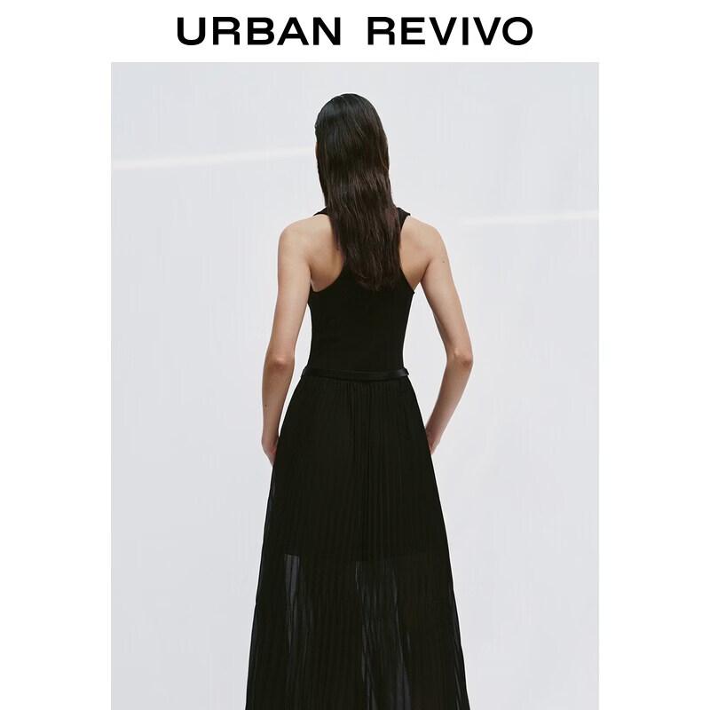UR Women's U-Neck Pleated Slim-Fit Belted Dress