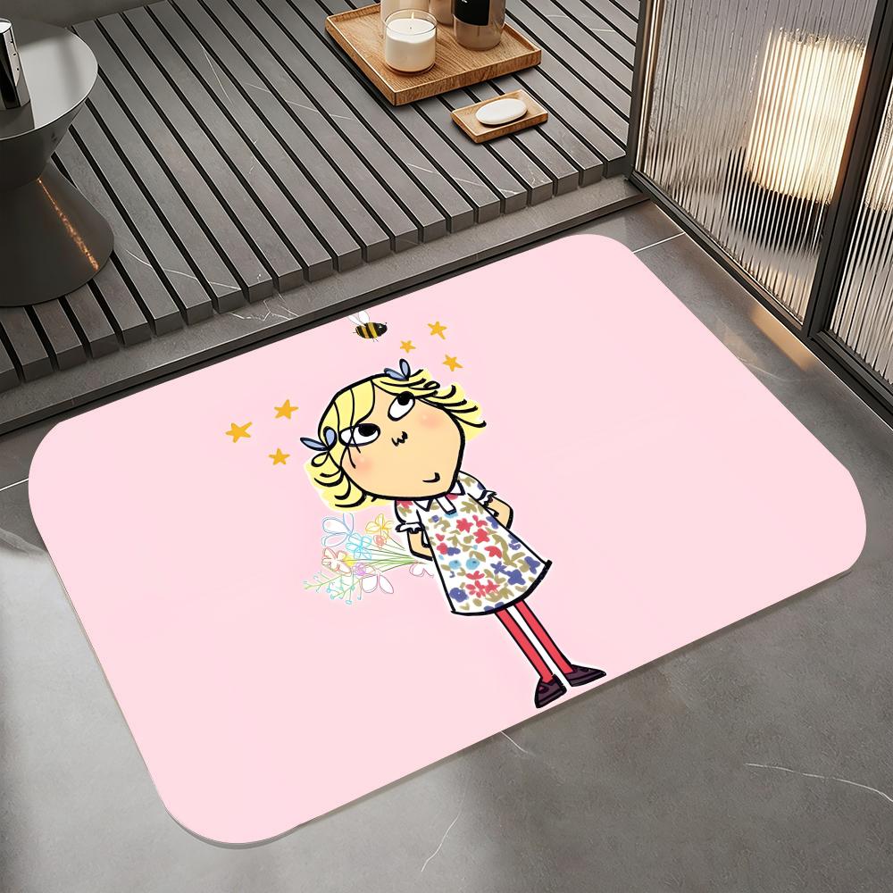 Anime C-Charlie and Lola Floor Mat Diatomite Bath Mat, Quick Dry Absorbent Non-Slip Door Mat