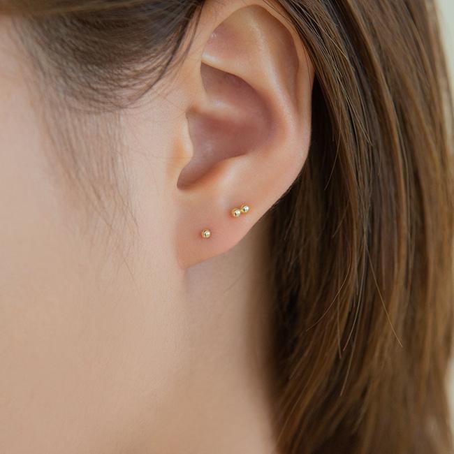 Lunne 14K 2-Tier 3-Tier Mini Ball Earrings (14K Gold) #Es24