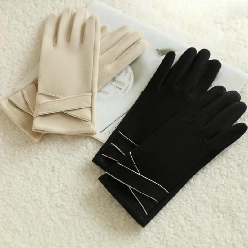 Autumn And Winter Solid Color Finger Gloves For Ladies Fashionable And Elegant Skiing Warm And Soft Outdoor Touch Screen Gloves
