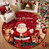 Santa Claus Christmas Rug 2D Flat Printed Christmas Doormat Round Vortex Carpet  Christmas