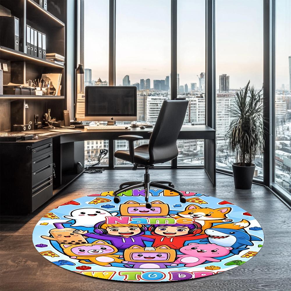 Custom Name LankyBox Printed Round Rug Carpet Chair Rug Area Rug Entryway Doormats,for Office Chair Living Room Bedroom Kitchen Room.