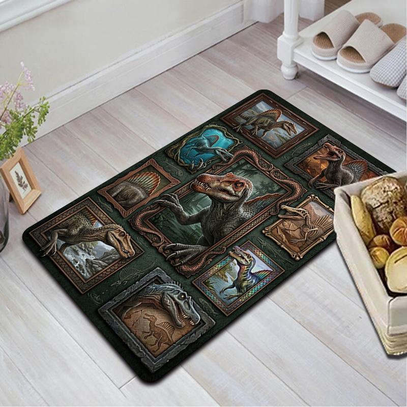 Prehistoric Dinosaur Gallery Pattern Rug Floor Mat for Living Room or Bedroom Soft and Comfortable Carpet a Gift for Birthday and Holiday.