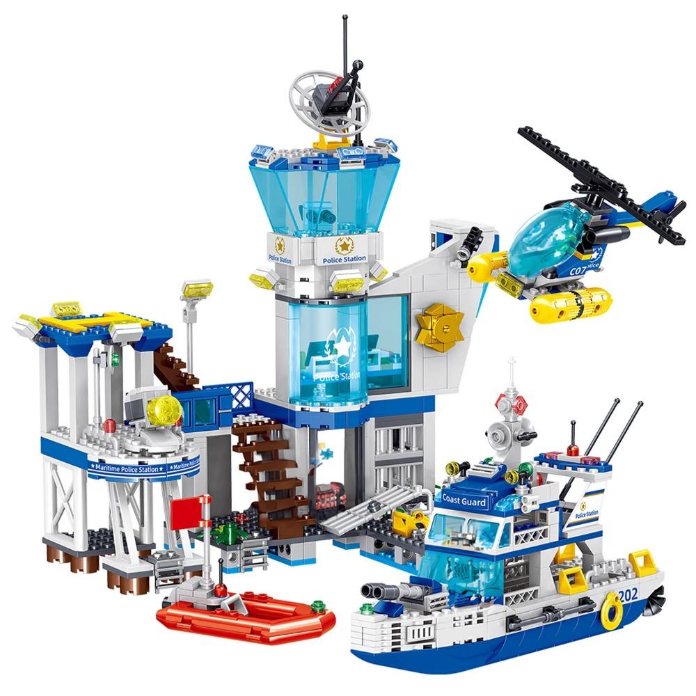 Fire Station City Oceans Blocks Compatible Fire Station Set with Fire Station Fire Helicopter Fire Ship Rescue Boat