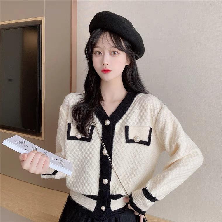 Early Autumn Elegant V-Neck Cardigan Sweater - Korean Style Women's Loose Knitwear