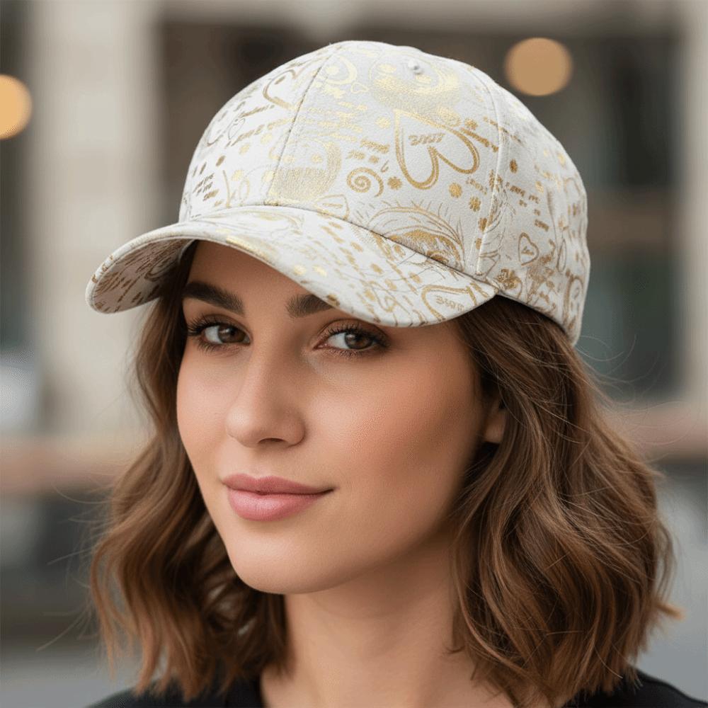 Golden Sketch Print Graffiti Baseball Cap Cotton Adjustable Baseball Hats Hip Hop Curved Brim Sunshade Hats For Man Women Unisex