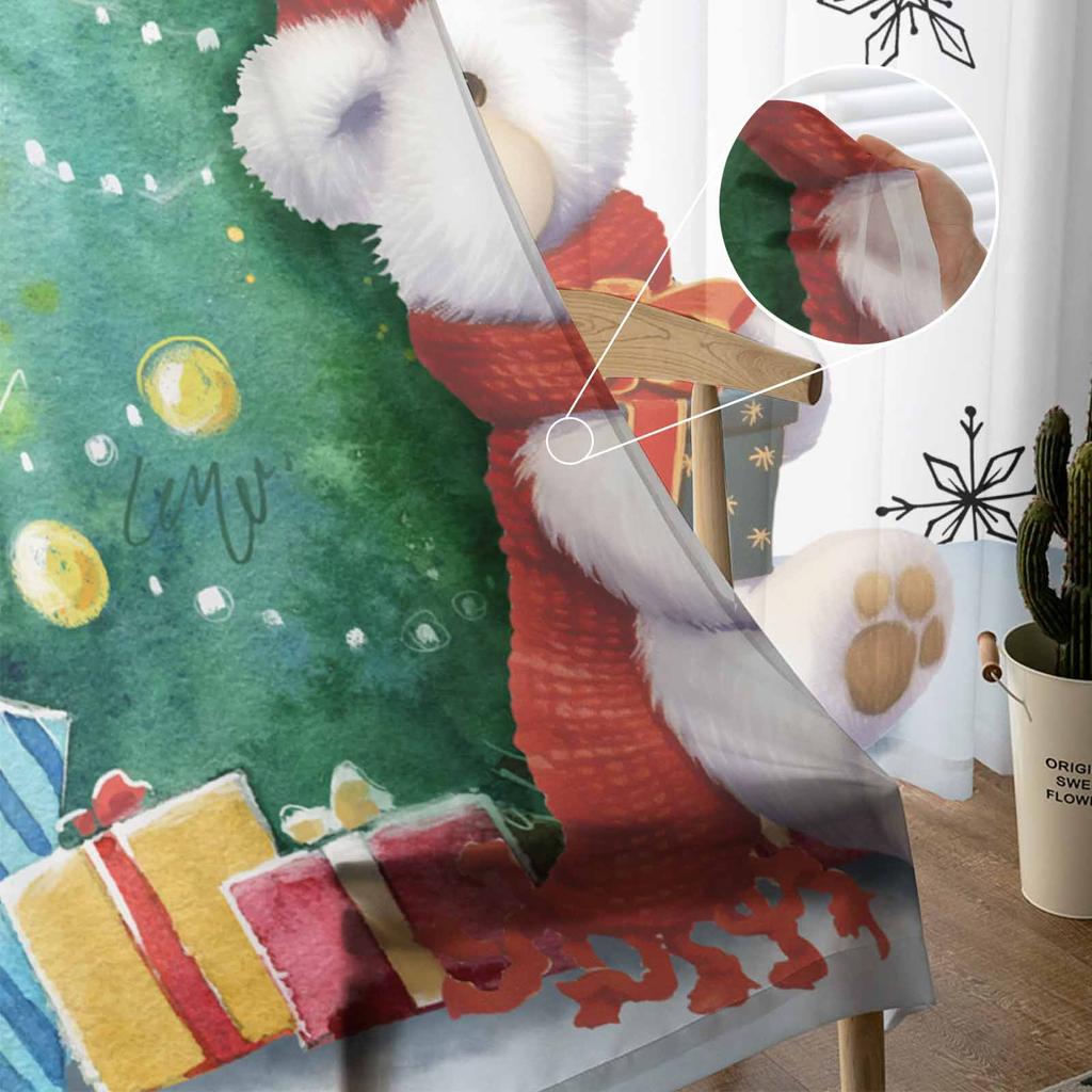 Christmas Snowflakes Retro Koala Curtains For Living Room Bedroom Home Decoration Window Voile Tulle Curtain Drapes