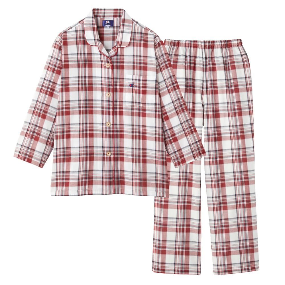 Champion Long Sleeve Loungewear with Dyed Double OD4224 Women's Gauze, Red,