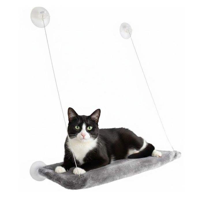 Hamac de fenêtre pour chat Chill gris en peluche