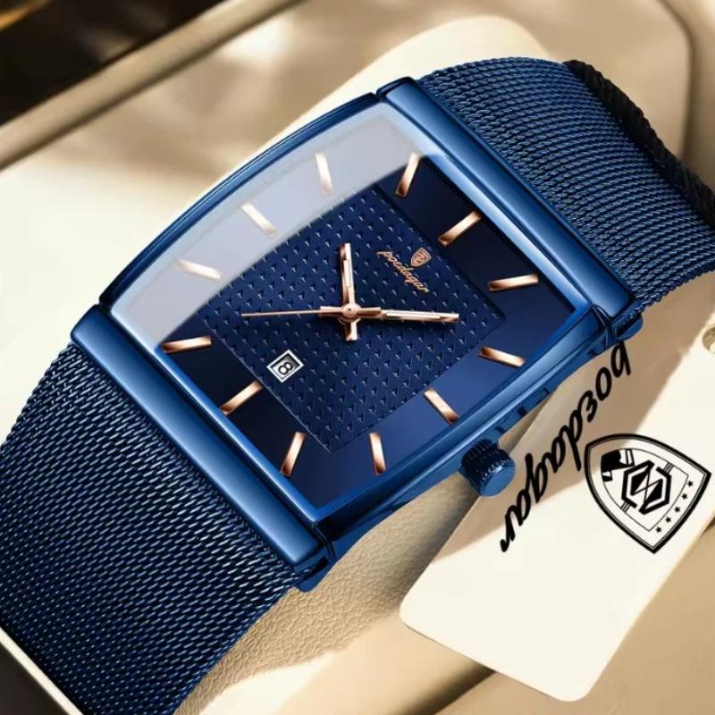 POEDAGAR Luxury Casual Men Clock Stainless Steel Mesh Date Waterproof Luminous Wristwatch Quartz Fashion Watches